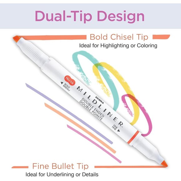 Mildliner Dual-Tip Highlighter Set, Broad and Fine Point Tips, No Bleed, Ideal f - Picture 2 of 9